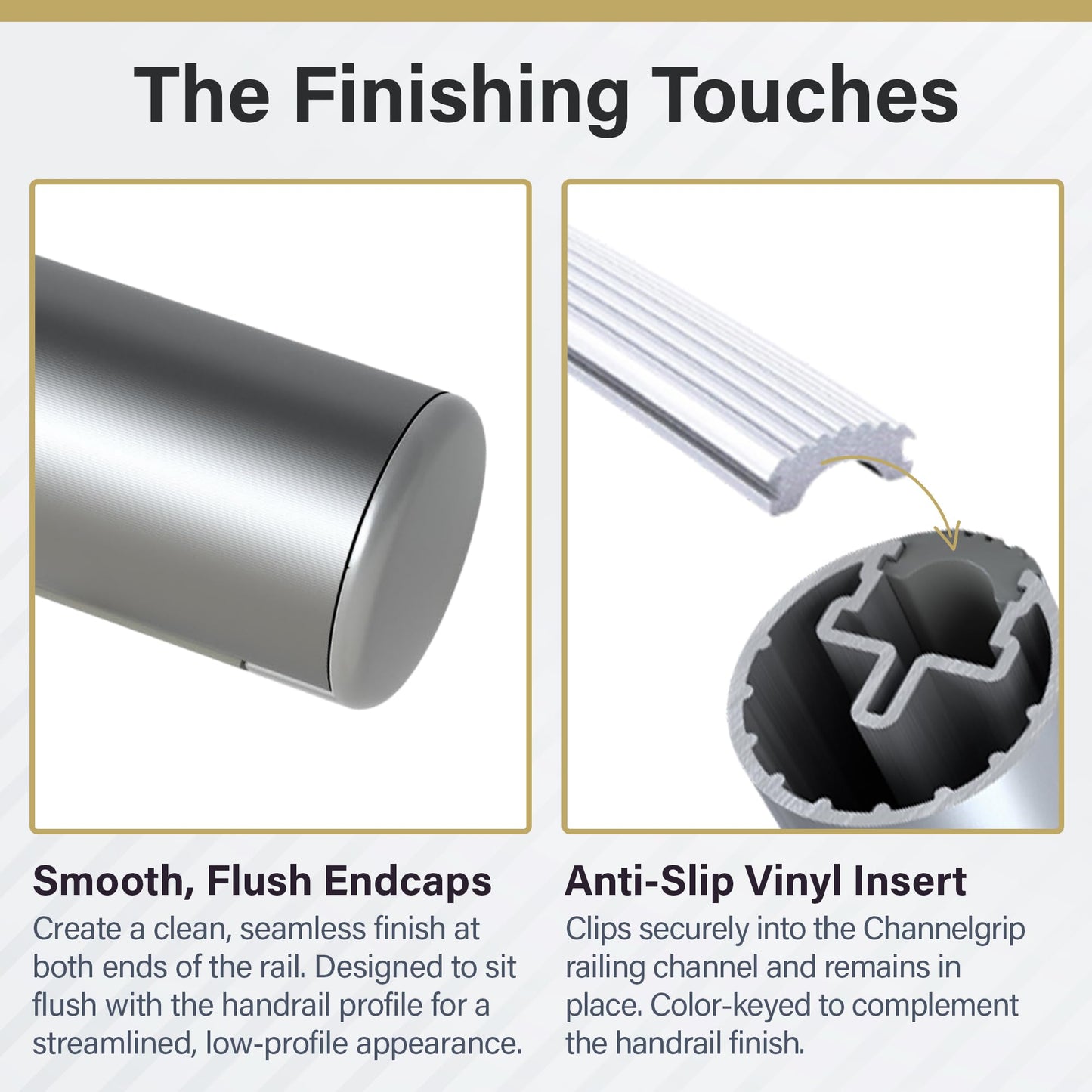Promenaid - 3ft Flush Handrail Kit Sliver Finish Complete Indoor/Outdoor Handrail for Stairs with ADA Wall Return Kit Flush Endcap Replacement