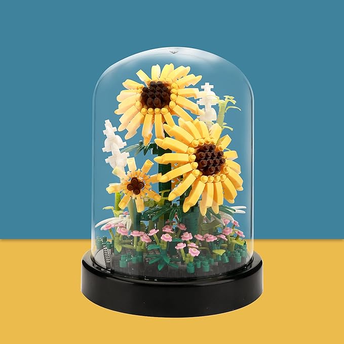 Sunflower DIY Building Blocks Kit - 545 PCS Botanical Flower Bouquet Micro Bricks for Adults and Ages 14+ Creative STEM Gift Home &amp Office Decor with Dust Cover