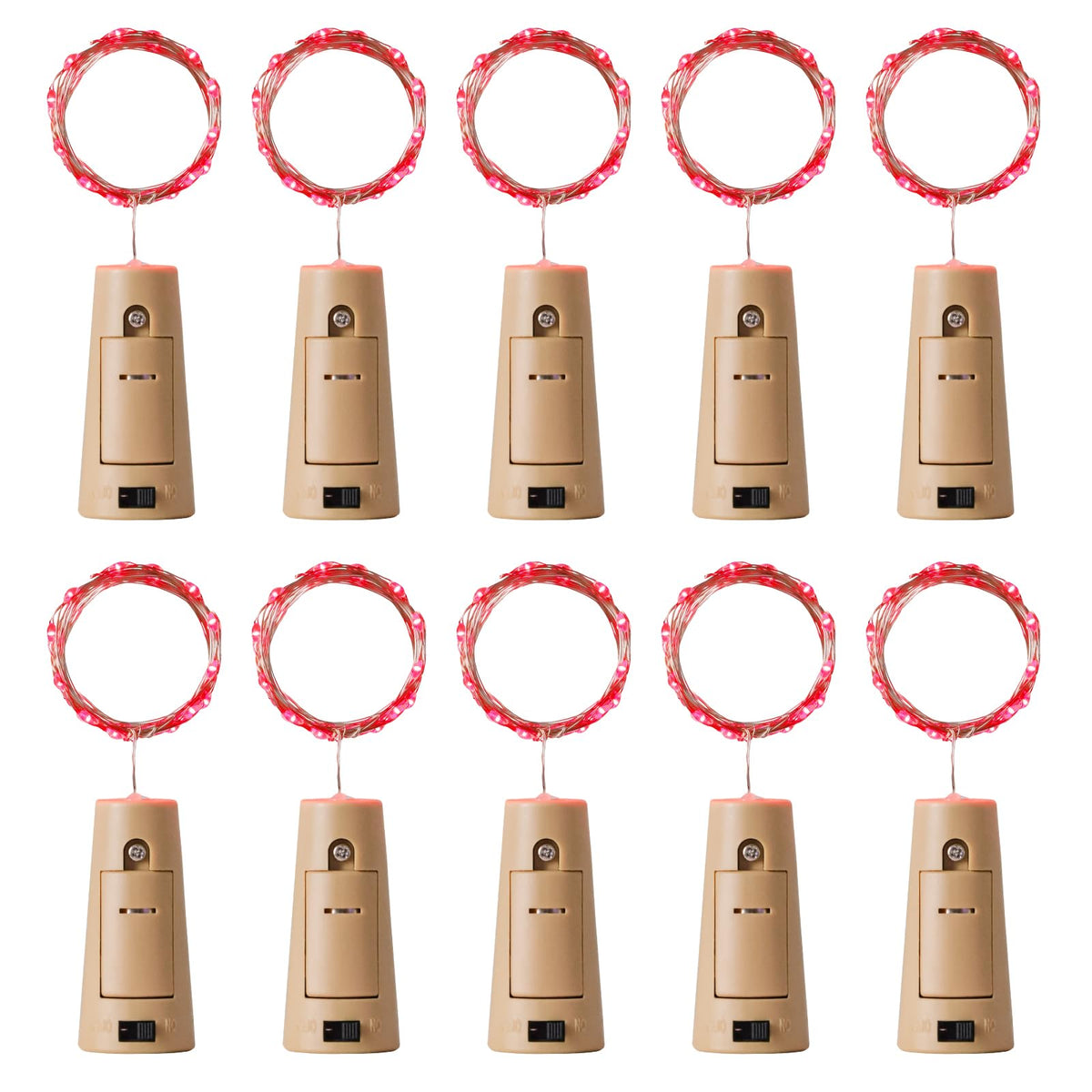 Aluan Wine Bottle Lights - 20 LED Cork Lights, Waterproof, Red, 10 Pack, Copper, Model BL00