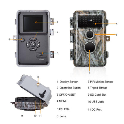 4-Pack Game & Trail Camera, 64MP 1296P H.264 MP4 Video Cam with 940nm No Glow Night Vision Motion Activated IP66 Waterproof for Outdoor Wildlife Monitoring, Yard Security, Animal Observation