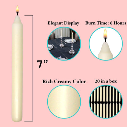 7 Inch Ivory Taper Candles 6 Hour Burning Candle Decorate Your Dinner Wedding Table Dripless and Smokeless Candle Unscented Fits Most candlesticks -20 Pack Household Candles