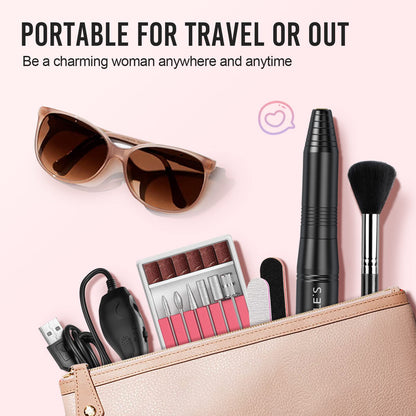 20000RPM Electric Nail Drill Compact Portable Efile Professional Manicure Pedicure Nail File Drill Kit for Acrylic, Gel Nails and Home Salon Use
