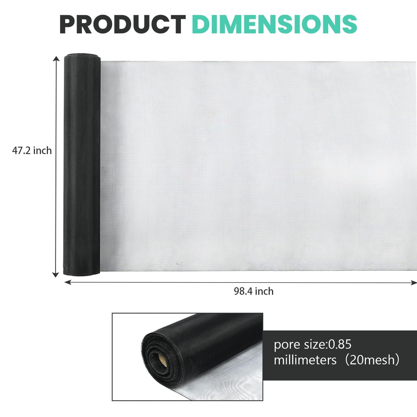 tonchean 304 Stainless Steel Windows Screen Mesh Roll Replacement, 98.4 feet x 47.2 inch Window Screen Mesh for Porch Patio Sliding Door Screening(Black, 20 Mesh)