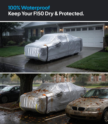 Wigoo Ford F150 F250 F350 F450 Truck Car Cover Accessories 2015-2026, Waterproof All Weather Outdoor Full Pickup Cover, Windproof UV Rain Snow Dust Protection, Door Zipper, Reflective Safety Strips