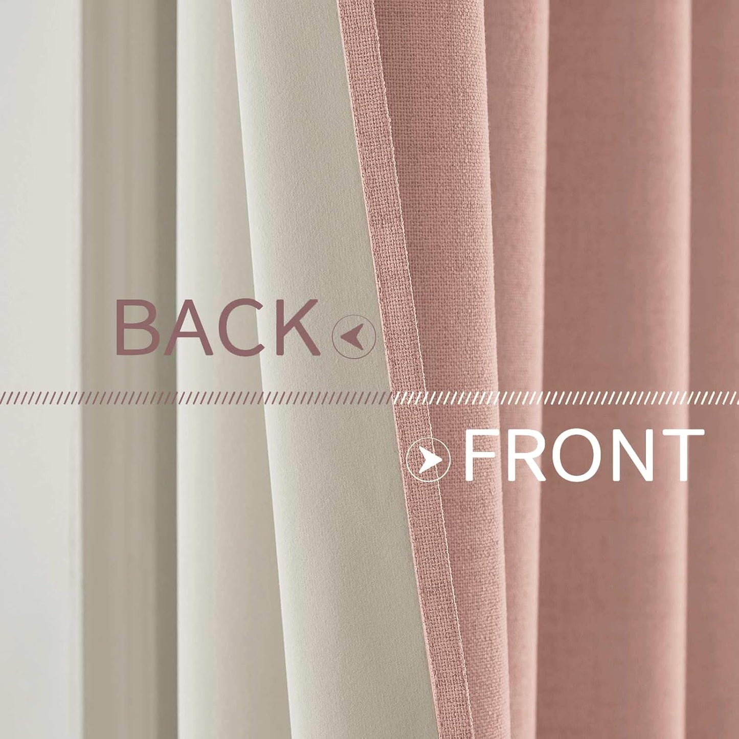 MIULEE 100% Blackout Linen Curtains - Thermal Insulated Blush Pink Grommet Drapes | 52 x 96 Inch (2 Panels)