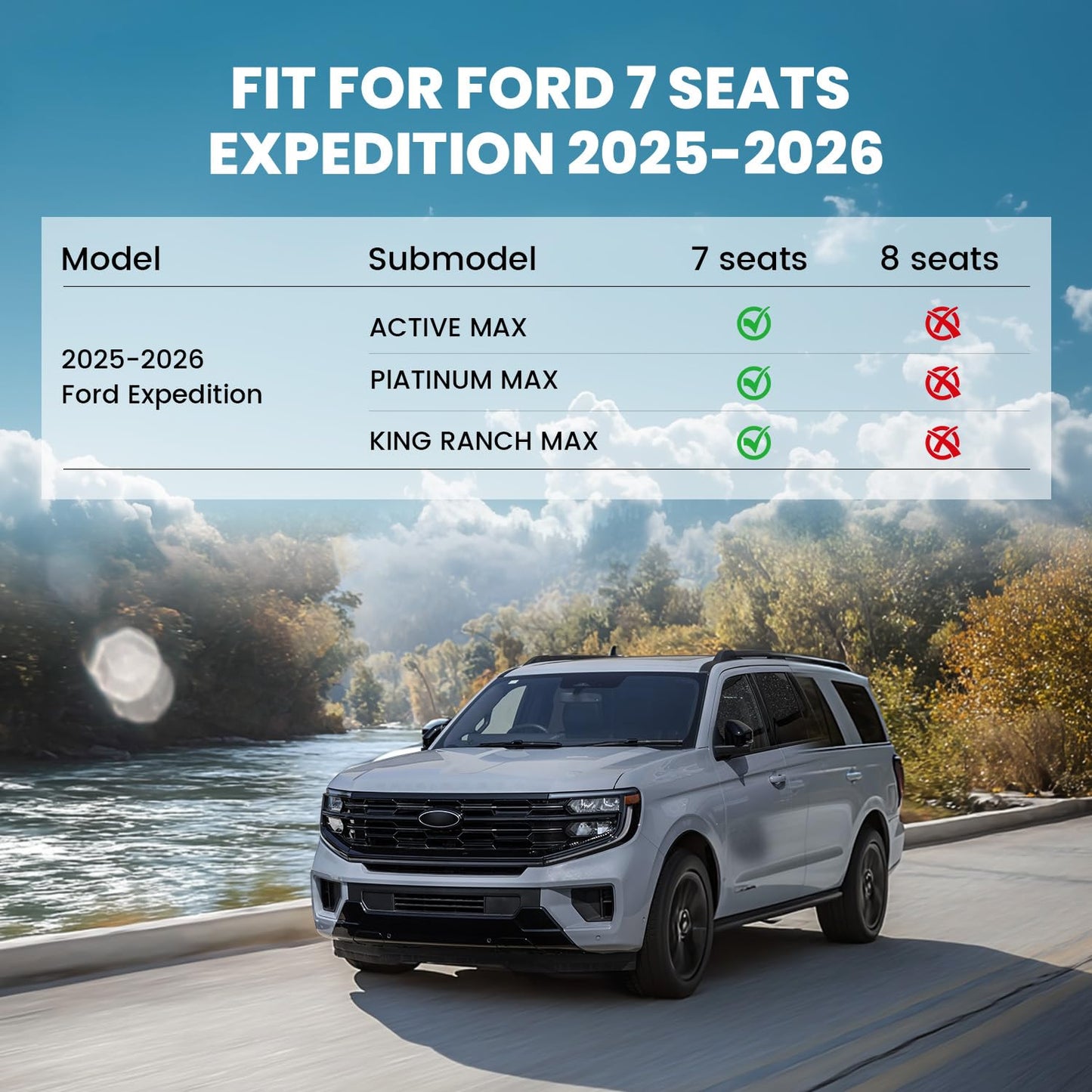 LASFIT Floor Mats for 2025 2026 2027 Ford Expedition 7 Seats Max(Not Fit 8 Seats Standard), All Weather Protector TPE Easy Clean Car Floor Liner, 1st & 2nd & 3rd Row, 4pcs Black