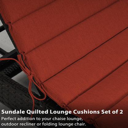 Sundale Outdoor Olefin Quilted Lounge Cushion Set of 2, Patio Foldable Chaise Lounger Cushion, Water-Resistant Lounge Chair Pad with Straps Red, 72 x 21 inches