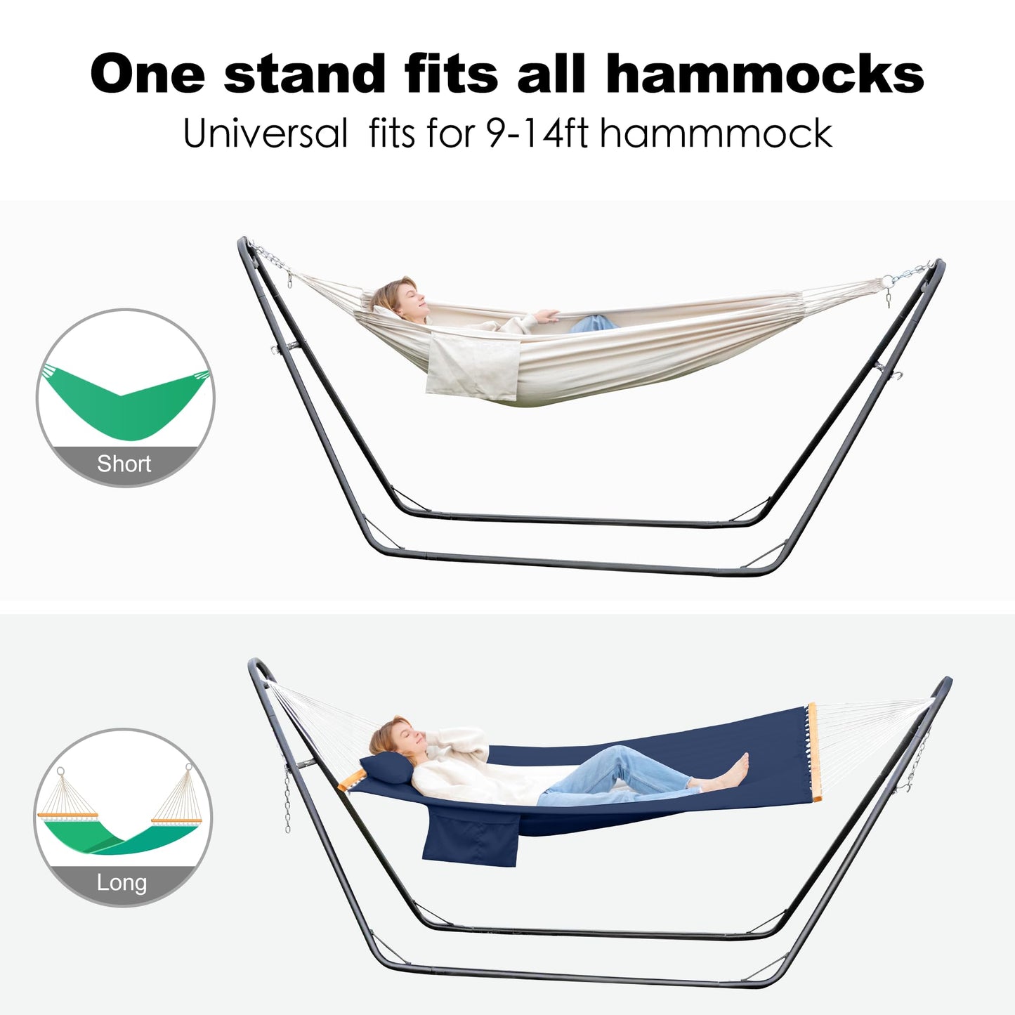 gafete Universal 2 Person Hammock Stand Only, 600 lbs Capacity, Fits 9 to 14ft Hammocks, Adjustable Double Heavy Duty Powder-Coated Steel Stand for Outside, Multi-Use (Black)