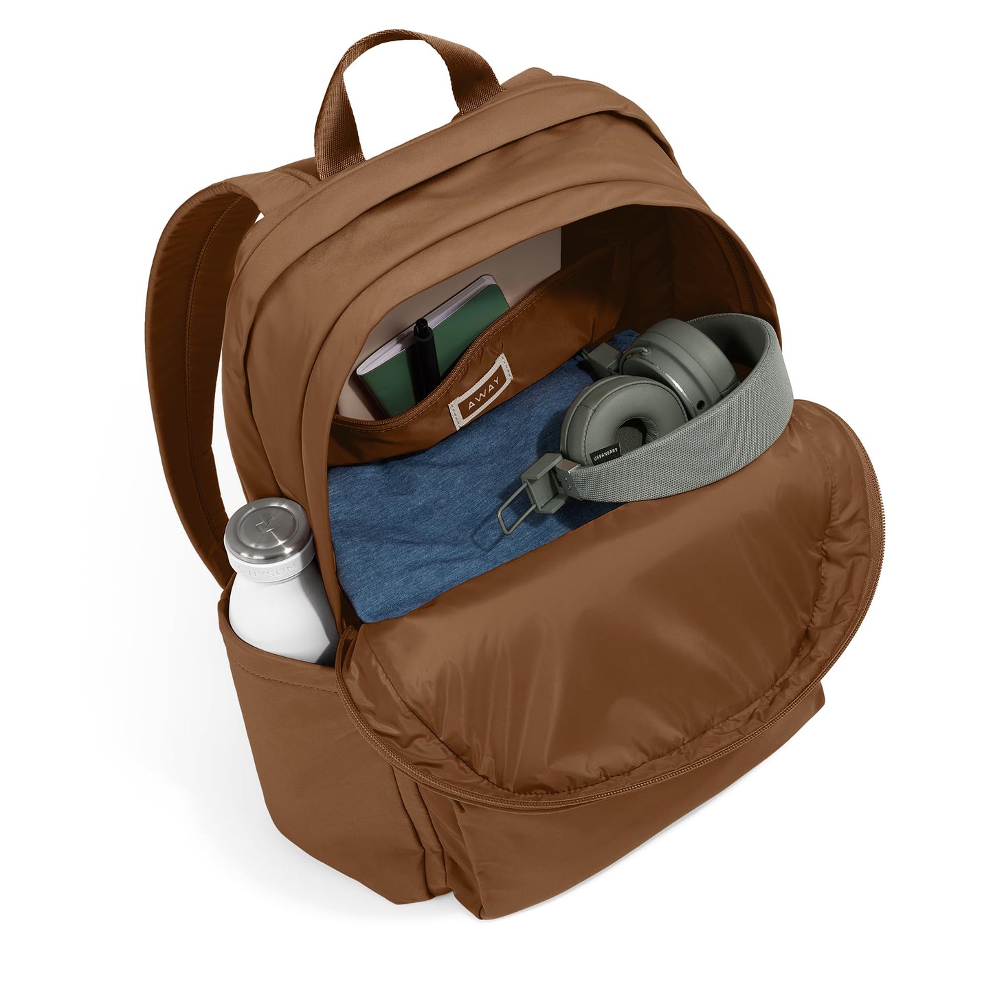 Away Featherlight Large Backpack for Travel & Work - Ergonomic Lightweight Bag with 16 Inch Laptop Sleeve, Passport Pocket & Trolley Sleeve, Amaro Brown