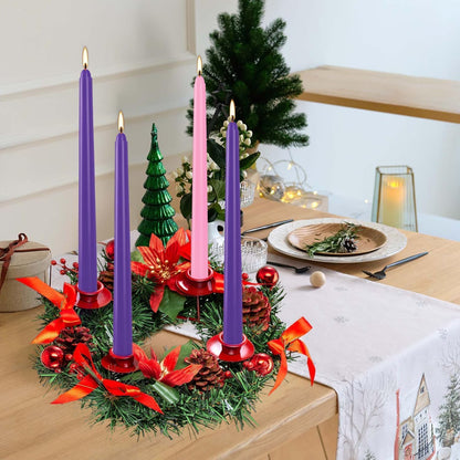 16-Pack Christmas Advent Candles (12 Purple & 4 Pink), 10 Inch Taper Candles for Holiday Decor - Unscented, Dripless & Long-Lasting for Church, Christmas, Weddings and Table Centerpieces