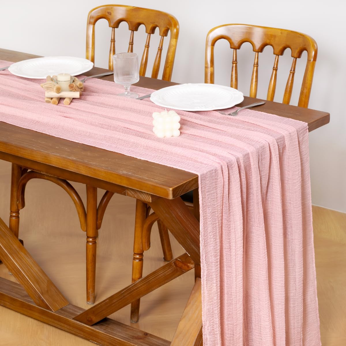 Socomi Pink Gauze Table Runner - 120 Inch Rustic Boho Cheesecloth for Weddings & Events