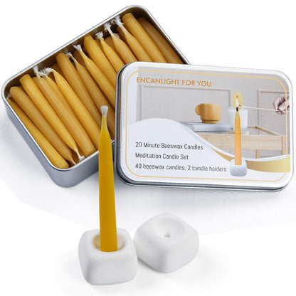 20 Minute Mini Candles Set,2.6 Inch Small Bees Wax Taper Meditation Candles 40Pcs,Candles Smokeless,Dripless for Home,Womens Gifts Yogas-Yellow