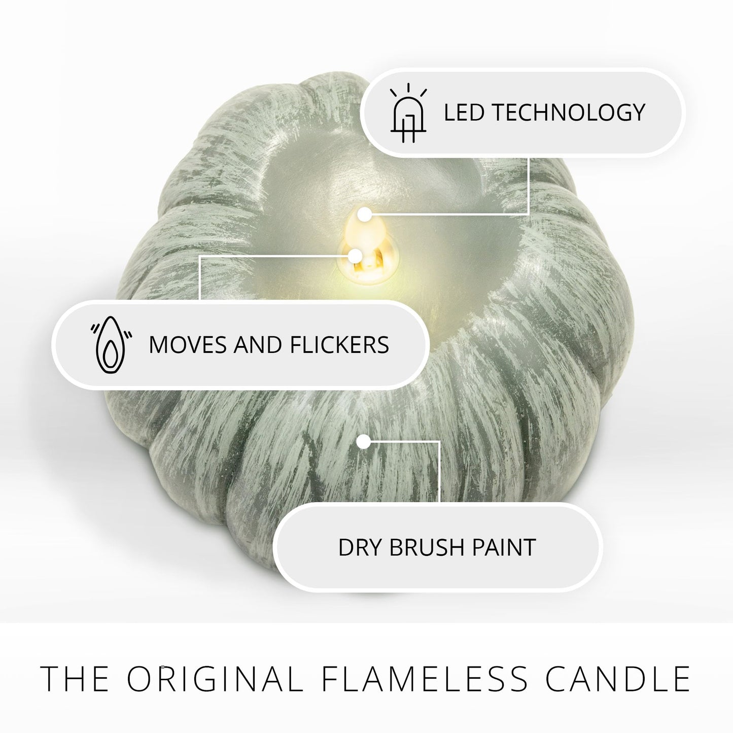 Luminara Pumpkin Figural Flameless Flickering Moving Flame LED Candle (5.25" x 4.5"), Smooth Real Unscented Wax, Time Function (Iceberg Green)