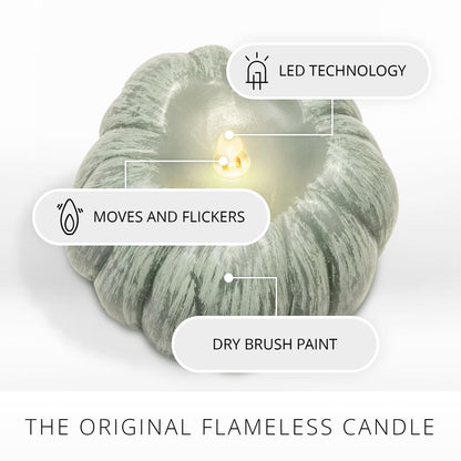 Luminara Pumpkin Figural Flameless Flickering Moving Flame LED Candle (5.25" x 4.5"), Smooth Real Unscented Wax, Time Function (Iceberg Green)