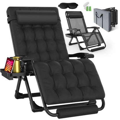 YOMIFUN Oversized Zero Gravity Chair with Storage Bag,33" XXL Lounge Chair with Thickened Cushion & Headrest, Patio Lawn Chair with Footrest & Cup Holder for Indoor & Outdoor, Supports 500LBS, Black