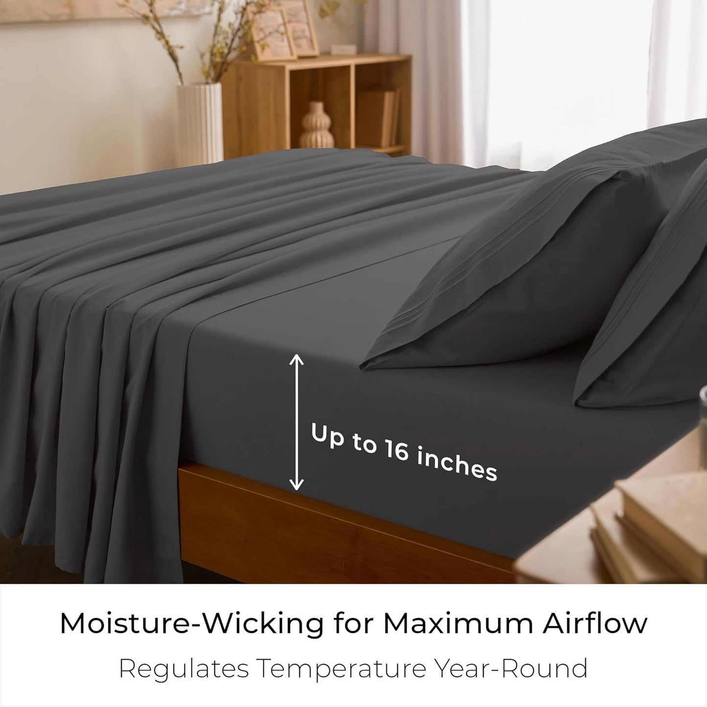 Mellanni Full Sheets Set - 4 PC Hotel Luxury Bedding | Extra Soft, Cooling & Wrinkle Resistant (Gray)