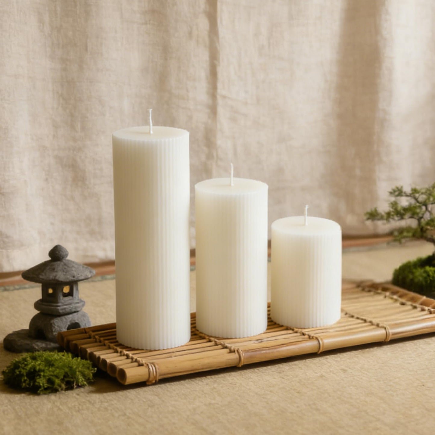 3×6 Inch Thick Ribbed Soy White Pillar Candle Set, 3 Packs White Votive and Emergency Candles, 180 Hours Burn Time, Smokeless&Dripless Large Round Candle for Wedding/Home/Office Decor