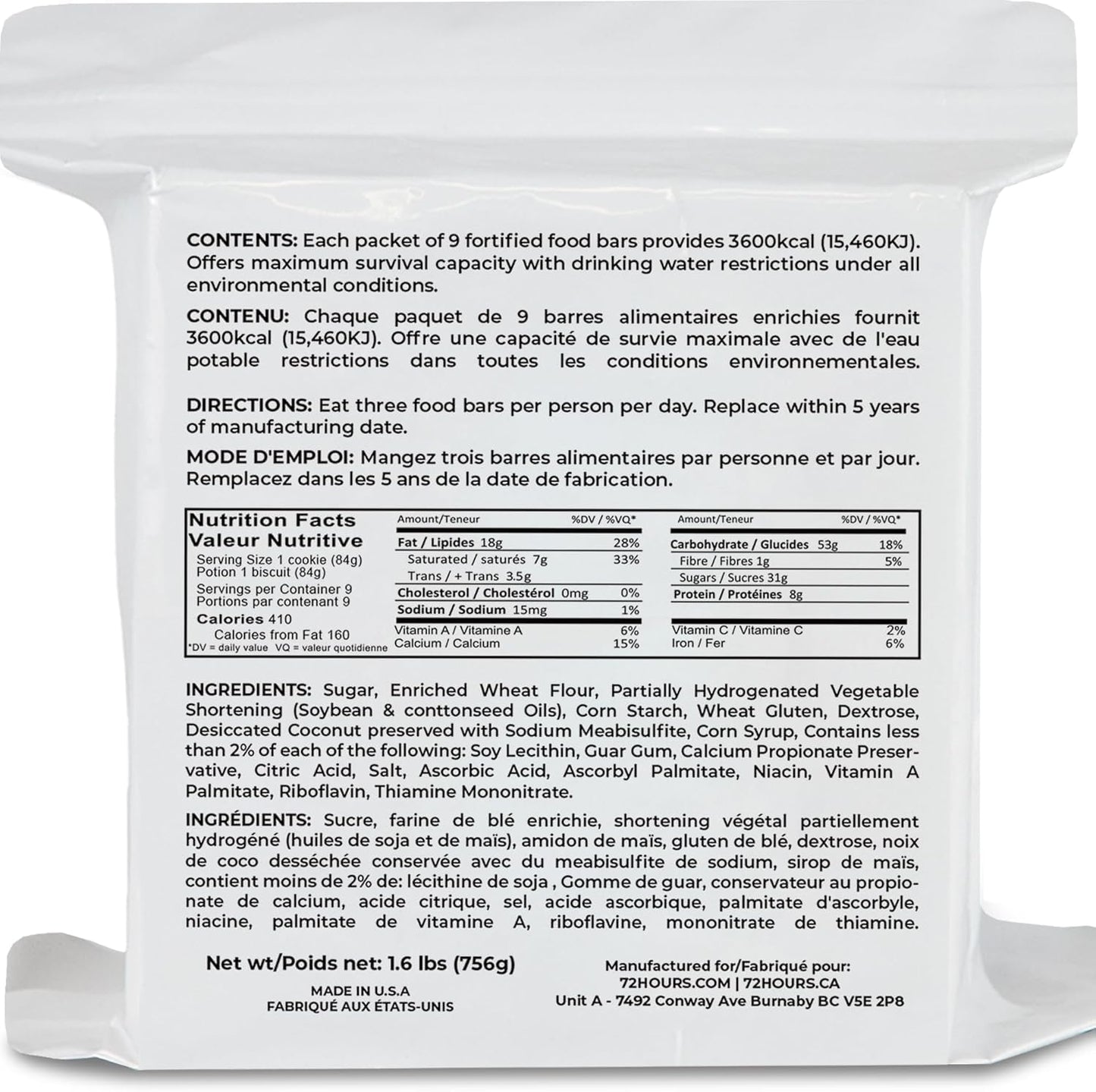 72HRS Food Ration Bar Emergency Rations (20 PACK), 3600 Calories for 72 Hours, 5 Year Shelf Life Emergency Kit Ration Bars for Bug Out Bag Backpack for Survival Kits Supplies and Emergency Food Supply
