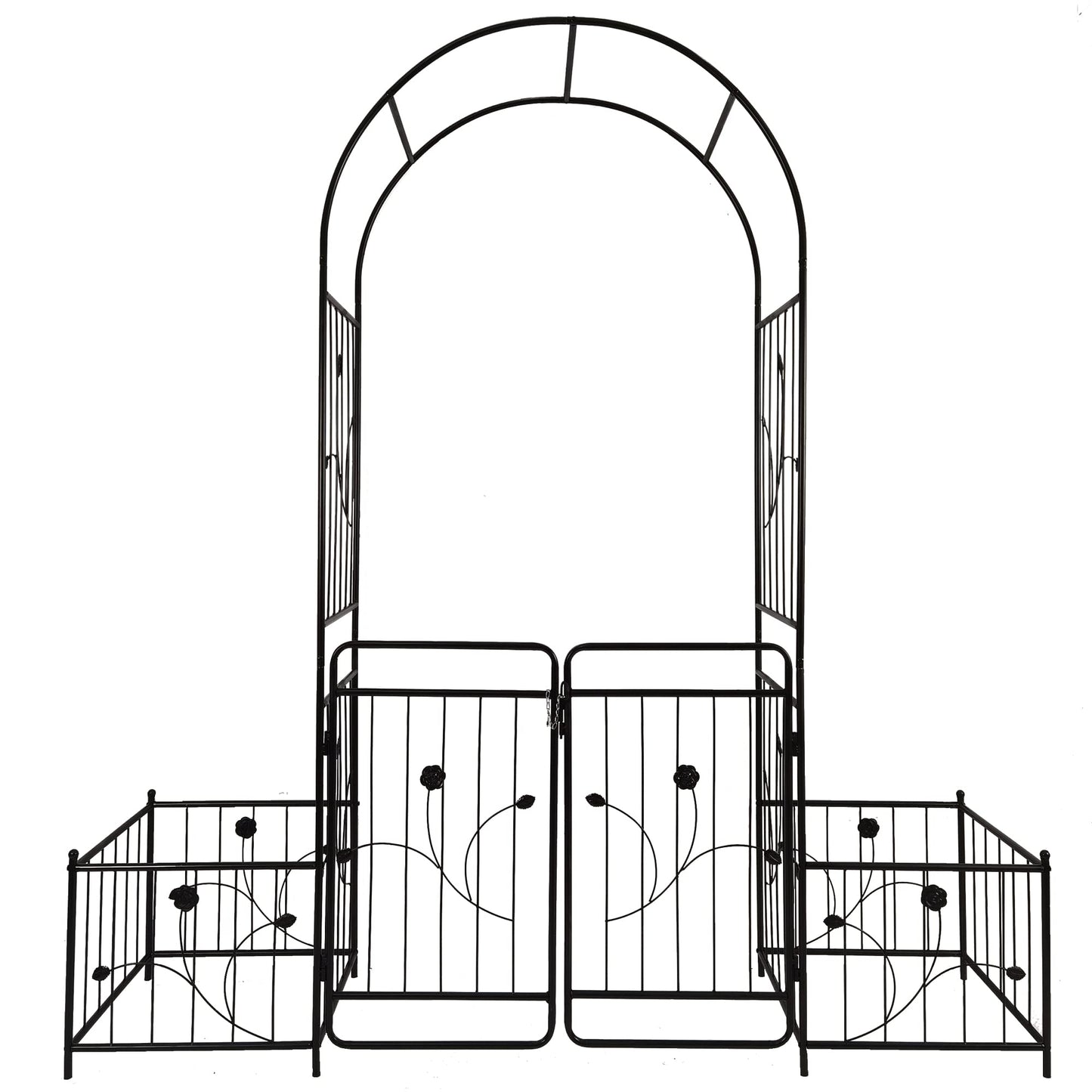 Jintop Metal Outdoor Garden Arch Iron Arbors Gazebo with 2 Plant Stands,High Birdcage Shape Pergola Pavilion,W/Ouble Gate Design,for Ivy Vines,Rose,Morning Glory,Black,79.5"x86.6"