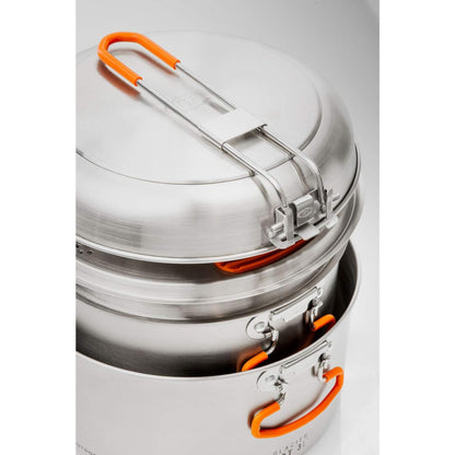 GSI Outdoors Glacier Stainless Steel Base Camper - Medium - 3 Pieces Cookset - Compact, & Durable Pot Pan for Camping