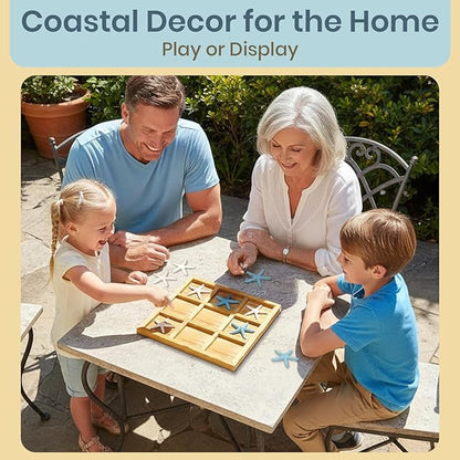 Tic-Tac-Toe Beach Decor | 9 x 9 | Perfect for Beach Décor | Plus Free Nautical eBook by Joseph Rains (Blue &amp White Starfish)