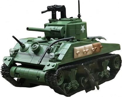 General Jim's WWII M4A1 Sherman Tank Brick Building Blocks Set 726 Pieces 1:29 Scale Rotating Turret Moving Tracks Compatible with Major Brands GJ-USSH