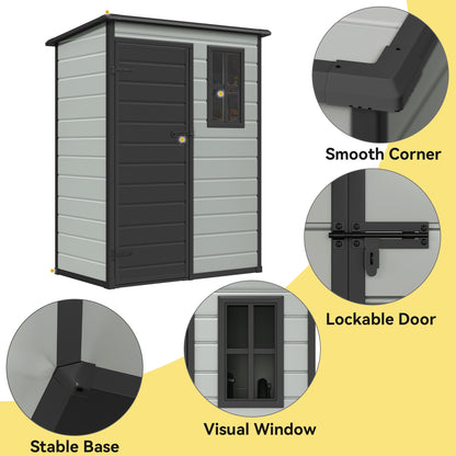 DWVO 5x3ft Resin Outdoor Storage Shed with Floor, Waterproof Lockable Storage Shed with Window, Plastic Outside Tool Storage for Garden, Backyard Patio
