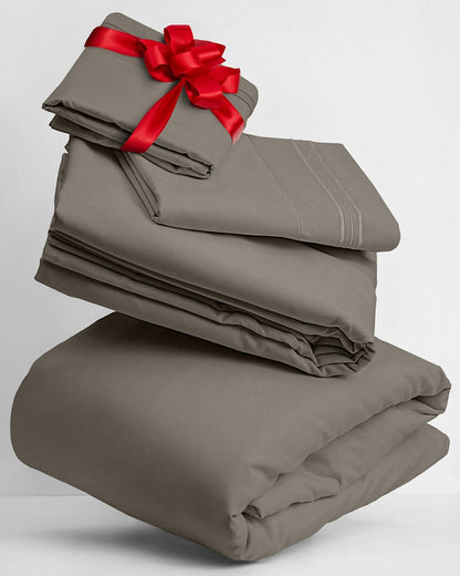 Mellanni Twin Sheets Set - 3 PC Luxury Bedding | Extra Soft, Cooling, Wrinkle-Resistant (Twin, Taupe)