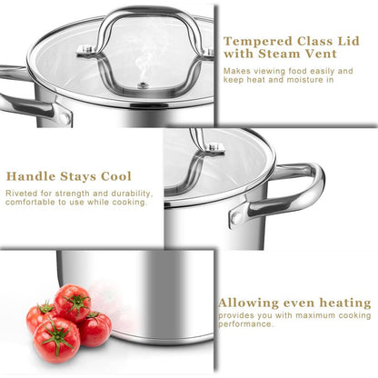 Leonyo Stainless Steel Stock Pot, 8 Quart Stock Pot with Visible Lid, Heavy Duty 3-Ply Induction Cooking Pot for Pasta, Soup, Spaghetti, 18/10 Stainless Steel StockPot for Canning, Boiling, Simmering