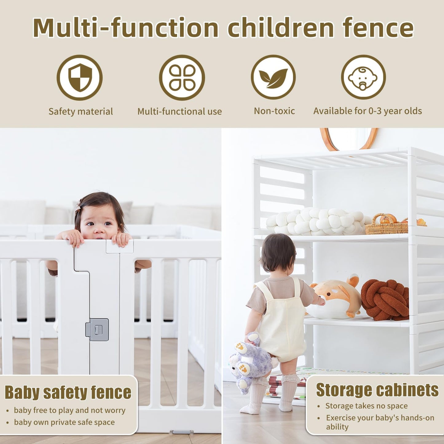 Gupamiga Playpen Baby Playard Portable Baby Fence Play Area Indoor Outdoor Kids Activity Center Playpen Playground Hoop for Indoor and Outdoor Use (12 Panels)