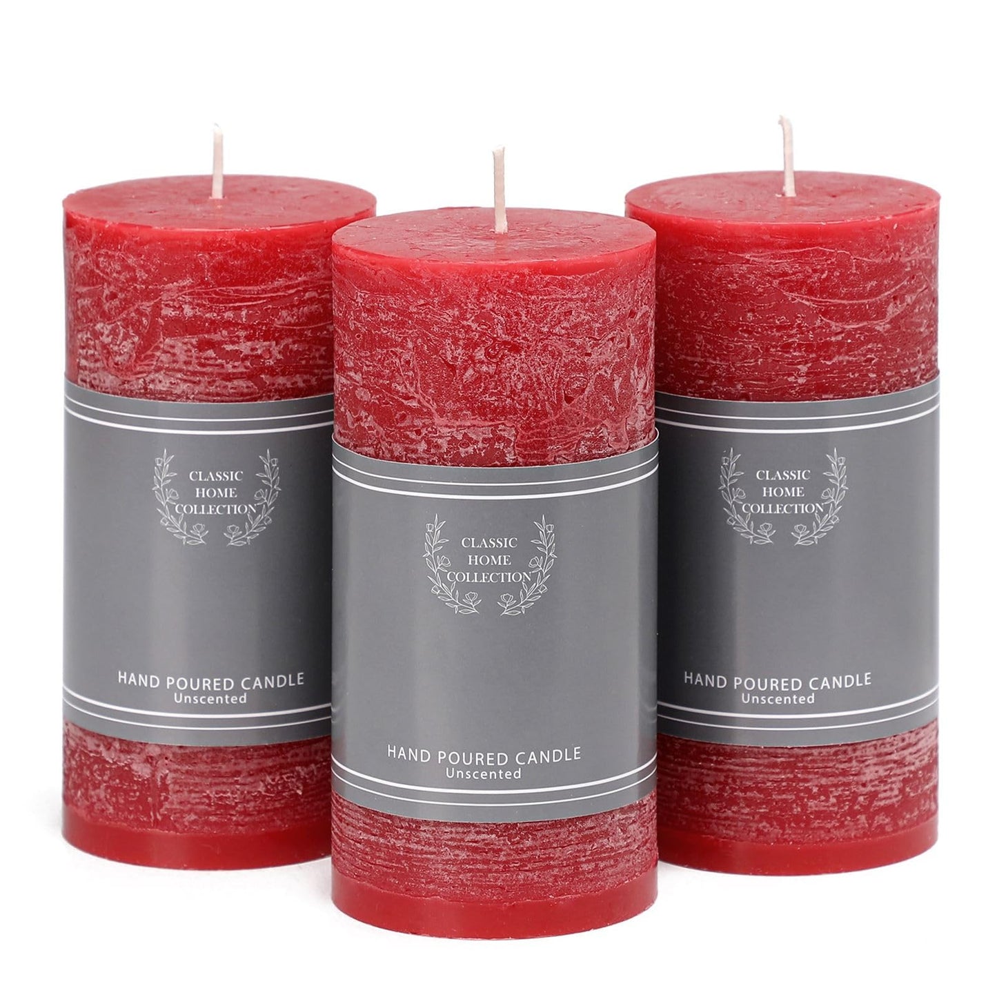 3x6 Inch Red Pillar Candles Set of 3, Christmas Candles Unscented Red Pillar Candles, Dripless Candles Long Burn Time for Wedding, Christmas Decor and Home Decor, Xmas Dinner Table Decor