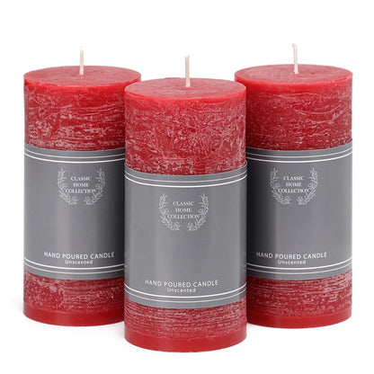 3x6 Inch Red Pillar Candles Set of 3, Christmas Candles Unscented Red Pillar Candles, Dripless Candles Long Burn Time for Wedding, Christmas Decor and Home Decor, Xmas Dinner Table Decor