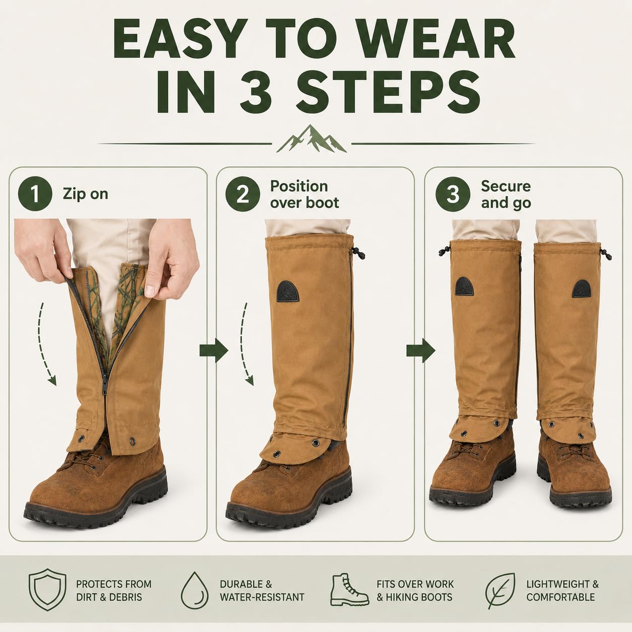 TurtleSkin Snake Gaiters, Lightweight & Waterproof Snake Guards for Men & Women, Durable Reversible Snake Chaps for Hunting,Tactical & Survival Gear – Camo/Khaki