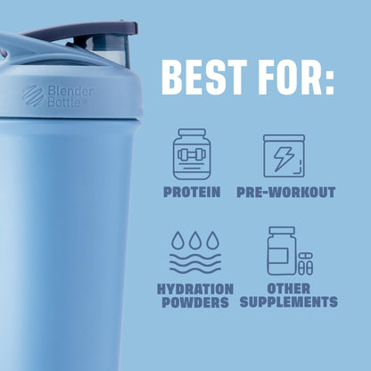 BlenderBottle Sport Sleek Insulated Stainless Steel Shaker Bottle with Wire Whisk, Protein Shakes & Hydration for Athletes & Fitness Enthusiasts, Easy Mixing, Lockable Lid, 25-Ounce, Dusty Blue