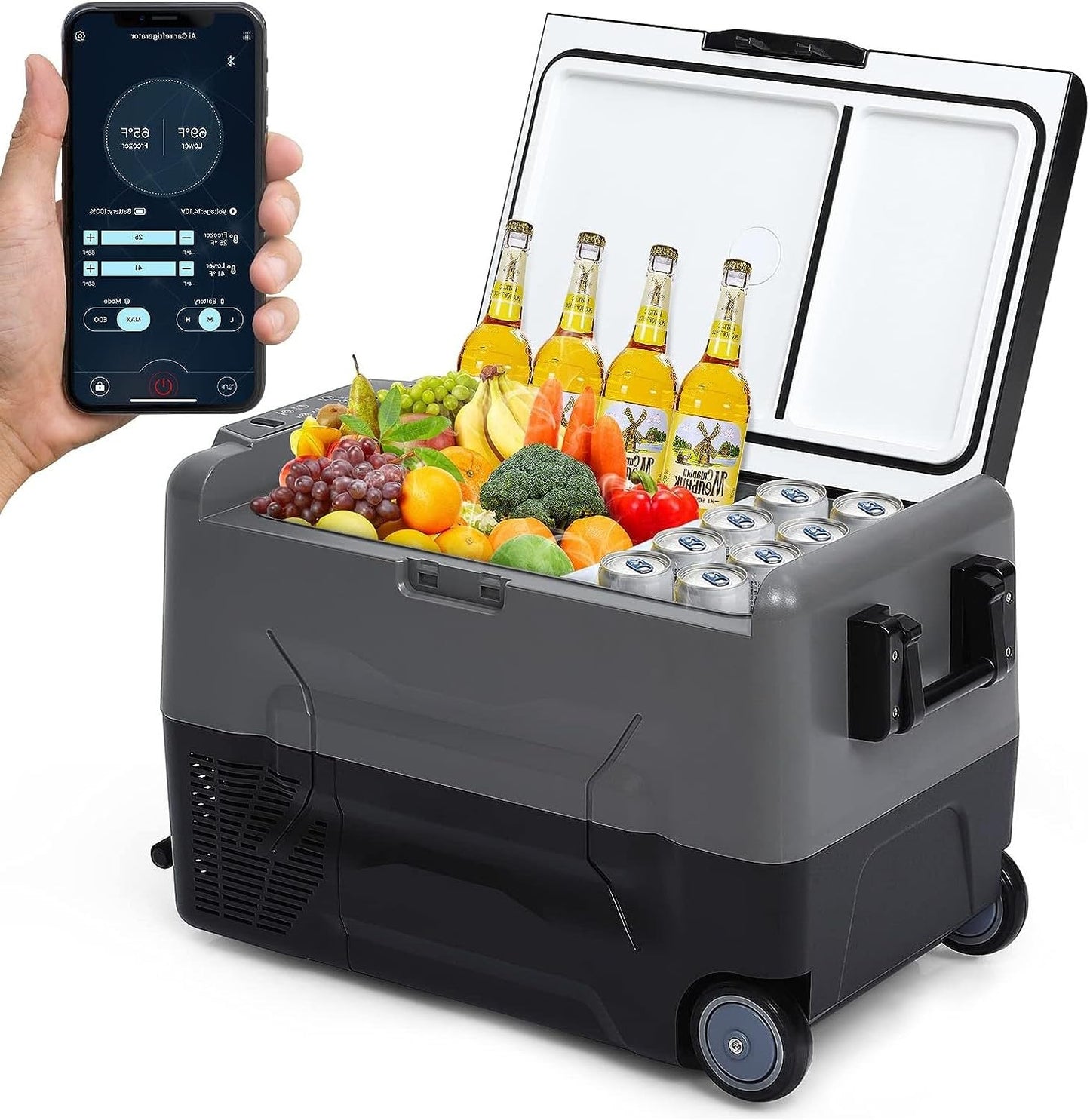 KIMORE Car Refrigerator 12/24Volt DC, Portable Freezer, RV Car Fridge APP Control, 37 Quart -4℉-68℉ Portable Refrigerator for Camping, Outdoor, Travel, Fishing or Home Use