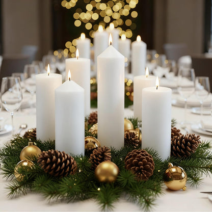 12 Packs White Pillar Candles for Centerpiece, 2x3 2x6 2x8 Inch, Classic Unscented Wedding Candles for Hurricane, Dripless and Smokeless Candles for Party, Home Decor, Mantels