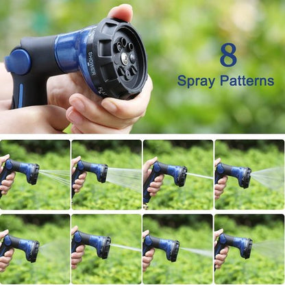 FANHAO Heavy Duty Metal Garden Hose Nozzle - 8 Spray Patterns with Thumb Control | Blue