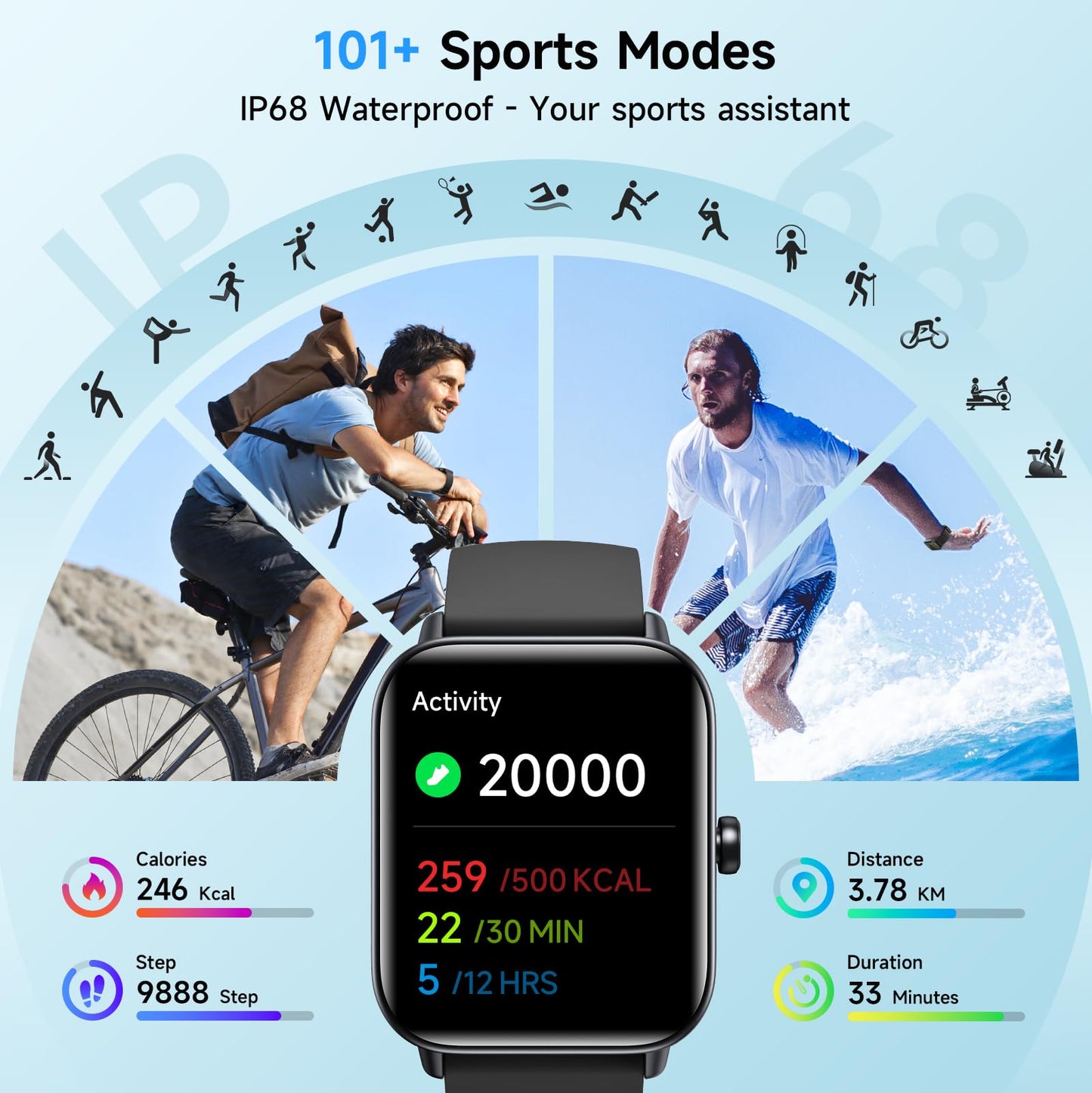 Smart Watches for Men Women, Alexa Built-in, 1.8" Smartwatch with Heart Rate/SpO2/Sleep/Stress, IP68 Waterproof Fitness Tracker with Bluetooth Call (Answer/Make), 101+ Sports Modes, for Android iPhone