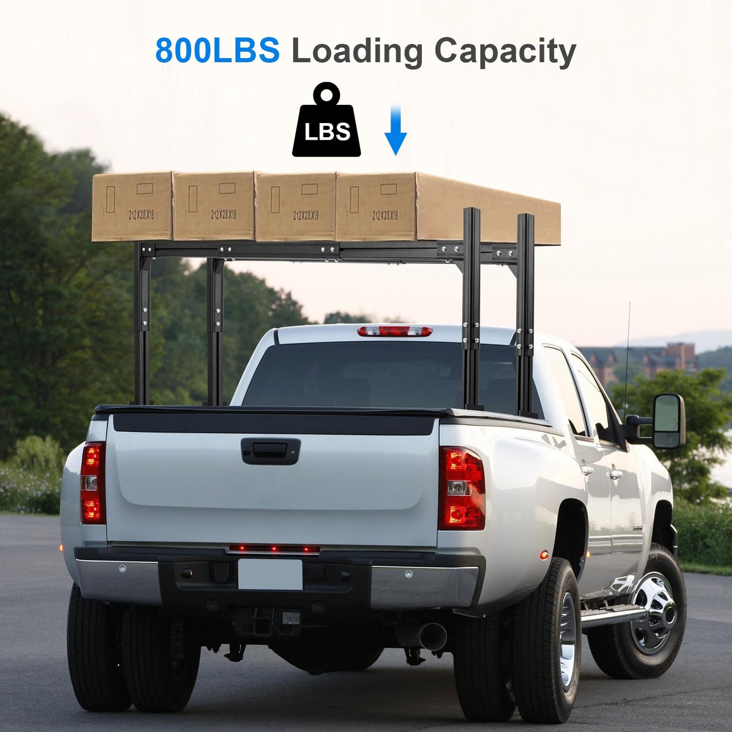 LMYYGOO Adjustable Truck Ladder Rack, Universal Trailer Rack - Width & Height Adjustable Aluminum Rack with 800LB Capacity & 2 Straps for Lumber, Ladders, Kayak
