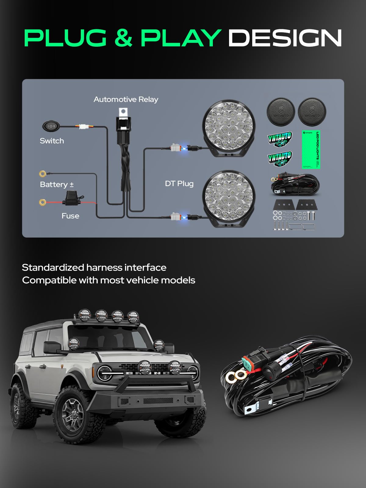 YHTAUTO 9 Inch LED Driving Light & Light Cover 150W 18000LM 5700K Combo Beam Off Road Camper Pod Fog Light for 4x4 Pickup Truck ATV UTV Dirt Bike Motorcycle Boat Trailer IP67 Waterproof Lamp