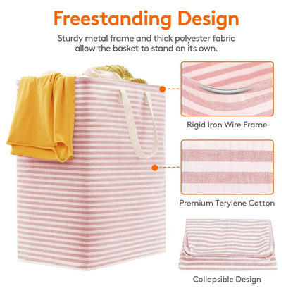 Lifewit 2 Pack Laundry Basket 100L Each, Collapsible Clothes Hamper with Reinforced Handles, Freestanding Waterproof Design for Bedroom and Laundry Room, Pink&Blue 200L Total