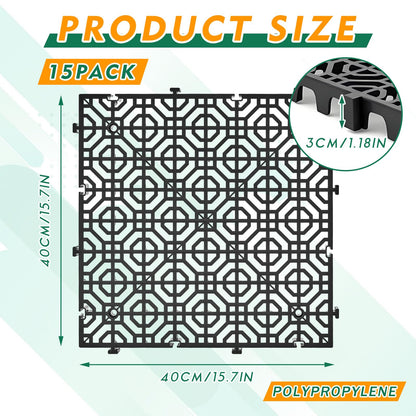 Wesnoy 15 Pcs 15.7 x 15.7 in Heavy Duty Ground Protection Mats Drive on Lawn Grates Grid Parking Pavers, Drain Interlocking Non-Slip Floor Mat, 6613 lb Load for Stone Grass Grid Permeable (Black)