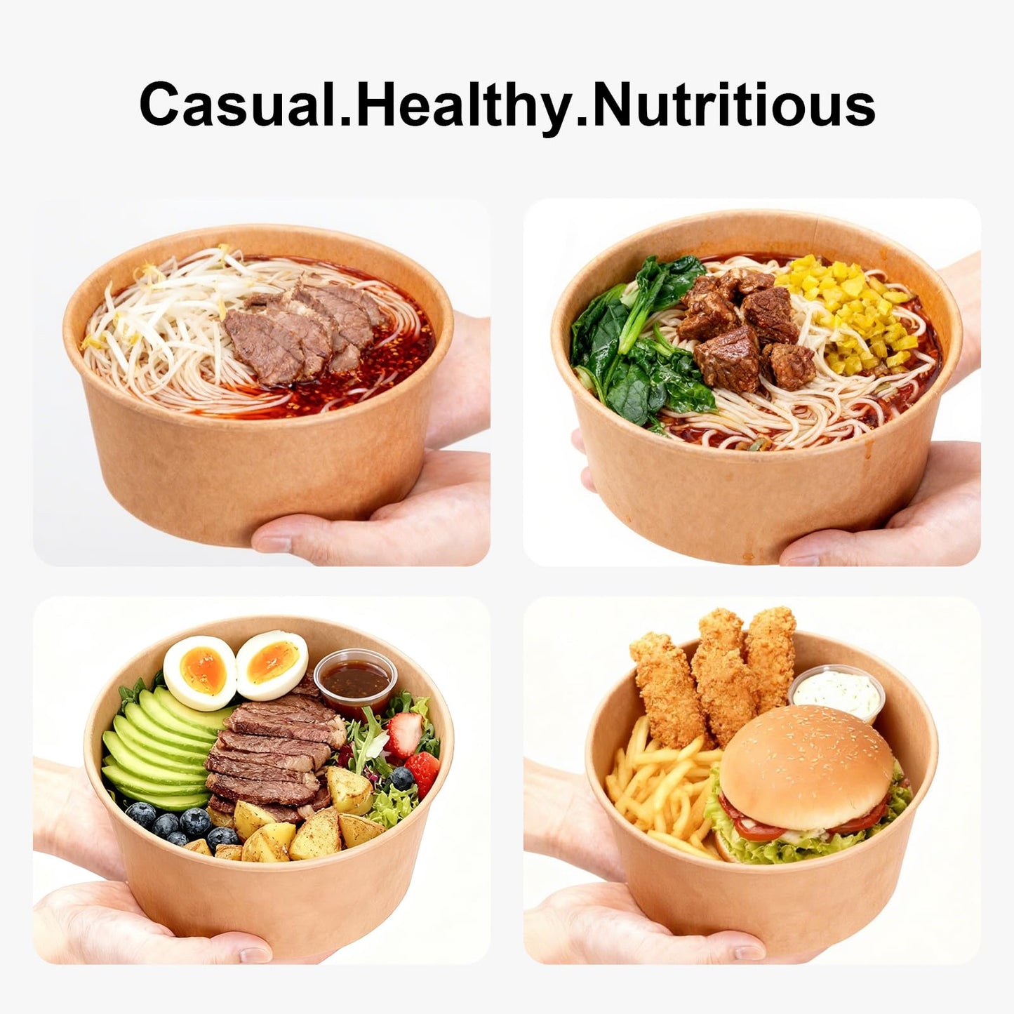 300 Pcs Disposable Round Paper Bowls with Lid 17 oz, Microwave Deli Containers Leakproof Acai Bowls, Salad Bowlwith Lid for Lunch, Disposable bowls with lids for Soup Toppings Snack Camping Family