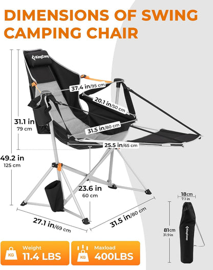 KingCamp 2 Pack Hammock Chairs with Footrest, Heavy Duty Swinging Rocking Camping Chairs for Adults 400lbs, Folding Portable Oversized Rocker with Cup Holder & Pillow for Outdoor Beach Lawn RV Sports