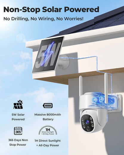 Security Cameras Wireless Outdoor 5G& 2.4G, No Subscription, 2 Cam-Kit,4MP Solar Powered Home Security Cameras System With 360°PTZ,128GB Local Storage,Color Night Vision WiFi Cameras for Home Security