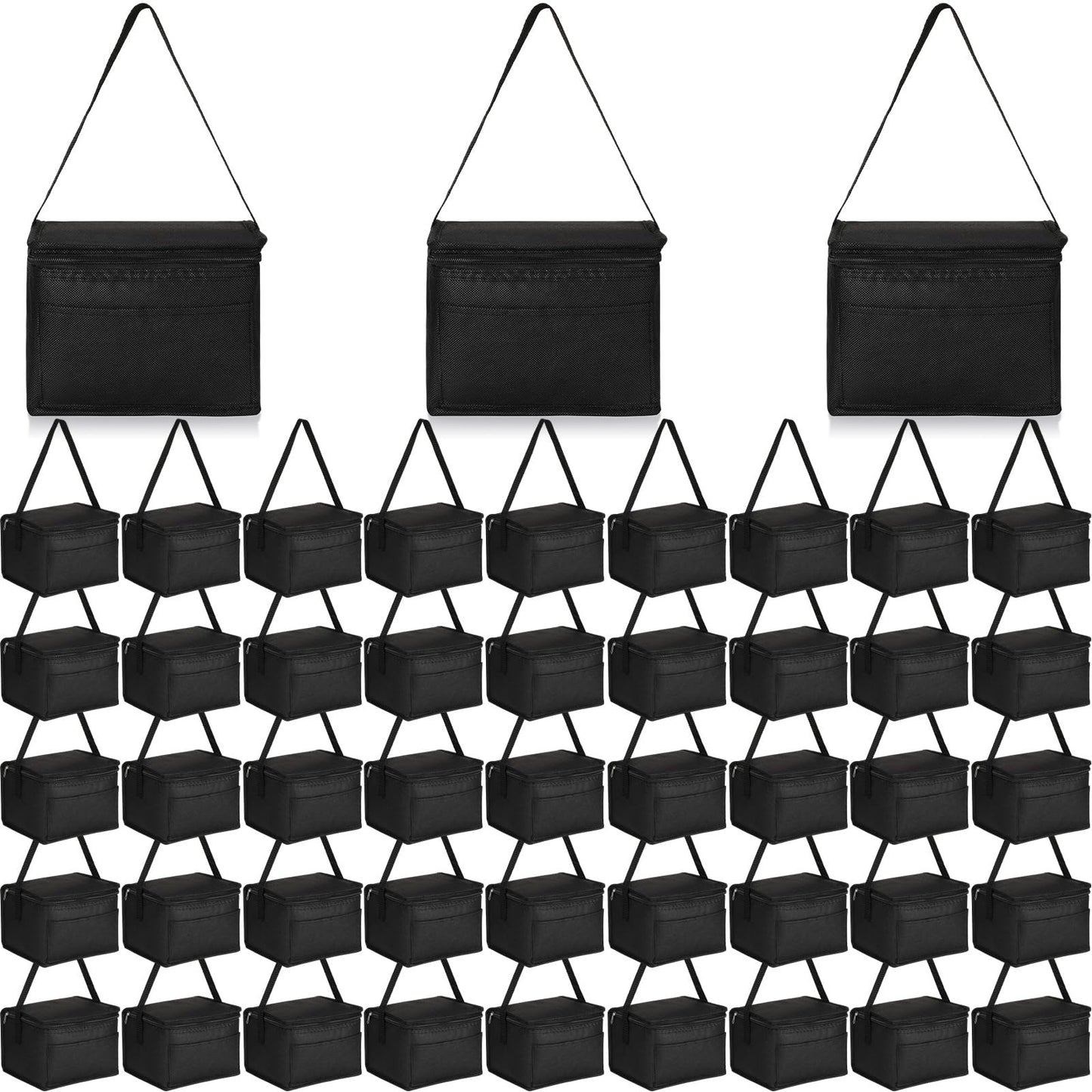 Amyhill 60 Pcs Insulated Lunch Bags Bulk, Reusable Cooler Bags, Leakproof Lunch Bags Pack, Waterproof Thermal Cooler Bags, Insulated Beverage Bag for Women Men Office Work Picnic Beach, Black