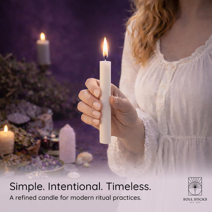 SOUL STICKS Happiness Magic Spell Chime Candles White Taper Candles 20 Pack - Taper Candle White for Altar, Rituals, Ceremonies, Meditation, Witchcraft Supplies, Wiccan, Candles Clearance