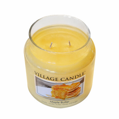 Village Candle Maple Butter 16 oz Glass Jar Scented Candle, Notes of Maple, Vanilla, Butter, Honey, Sugar, Featuring Dual Wick, Medium
