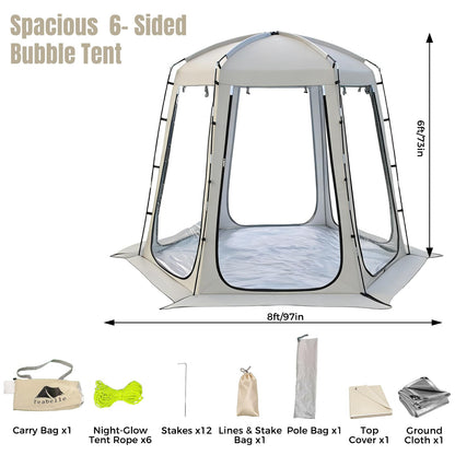 Teabelle Clear Bubble Tent, Pop up Garden Dome Igloo, 4-6 Person Waterproof Screen House Room with Floor Mat & Top Cover, 540° View Outdoor Gazebo Shelter for Patio, Backyard