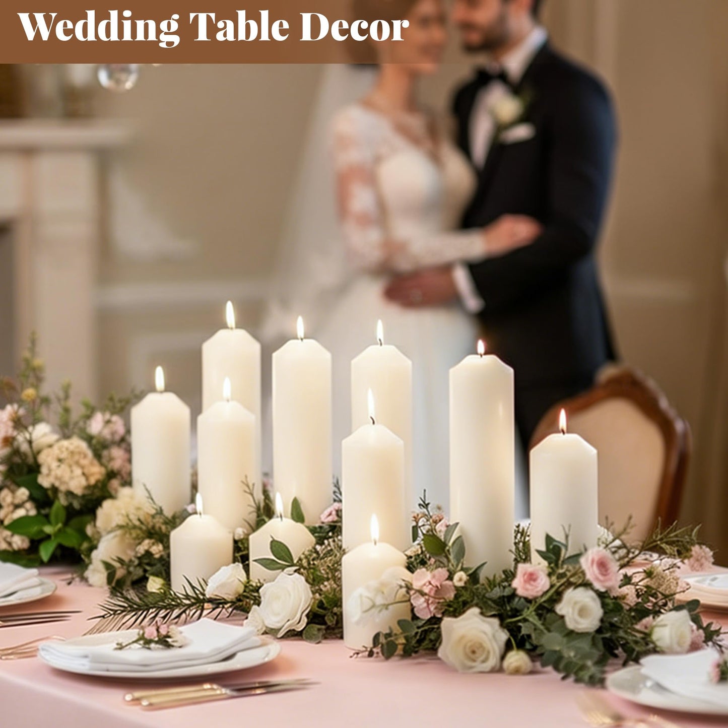 HTTBEIZI Pillar Candles Bulk Set - Unscented, Smokeless, Dripless | 3 Sizes: 2x3, 2x6, 2x8 Inches | Ideal for Weddings, Christmas & Home Decor (36, White)